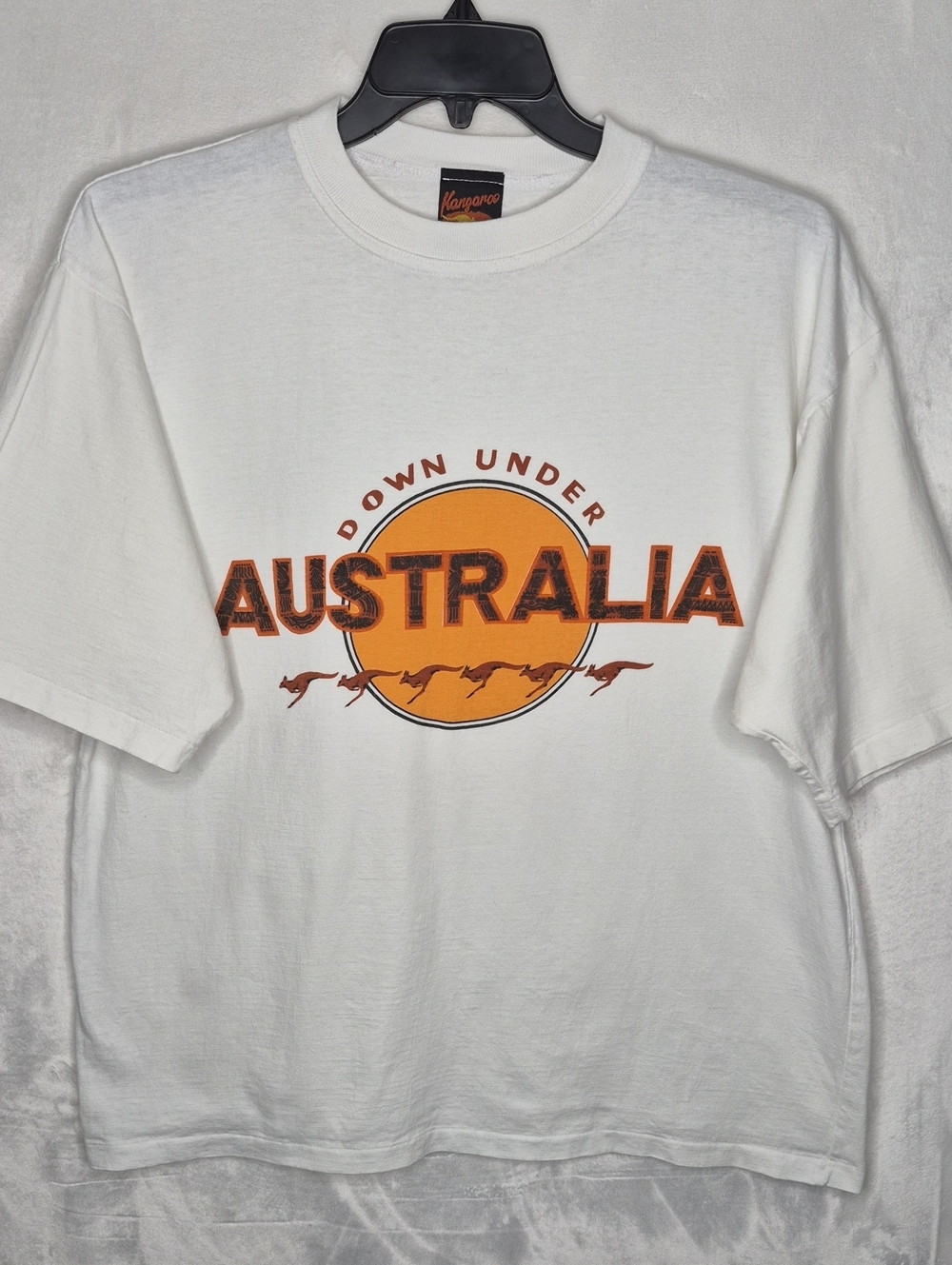 Vintage 90s KangaROOS Australia Graphic T Shirt White Orange Single Stitch XL